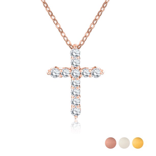 Collar con colgante de cruz de diamantes cultivados en laboratorio JeenMata en oro blanco de 18 quilates sobre plata