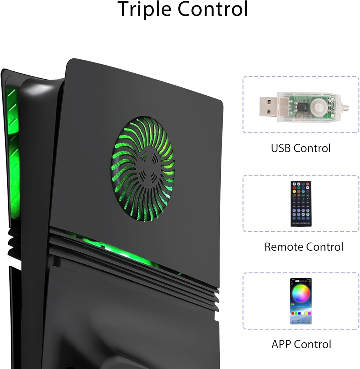 Faceplate for PS5 Pro Disc Edition with RGB Light Strip and Dust Filter with Cooling Vents Uberwith 400+ Effects LED Light Ring Console Face Plate Cover DIY Decoration Kit Accessories Black