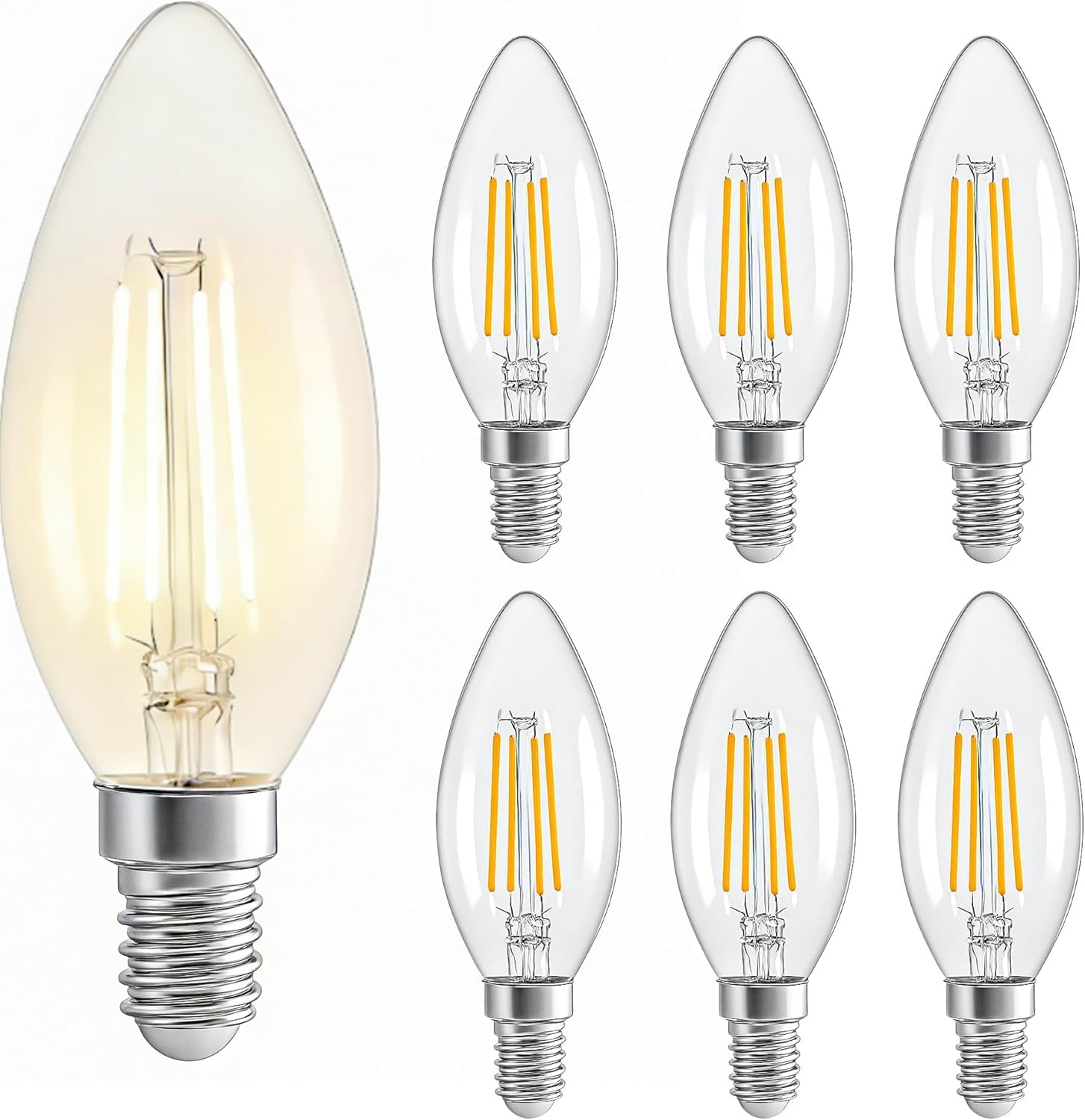 LXYWXS-4w Led Light Bulbs,Equivalent to 40w in Terms of Energy Saving Effect,2700K,C35,E12 Warm Lights Bulb,Edison Retro Design,CRI85+,Chandelier Dimmable Light Bulbs 6 Pack