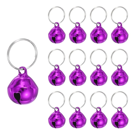 12 PCS Dog Bell, Mini Cat Bell Small Pet Collar Bells Keychain Cute Bulk Metal Loud Jingle for Dog Collar Charm Pendant Necklace DIY Crafts Christmas Tree Decorations, Purple