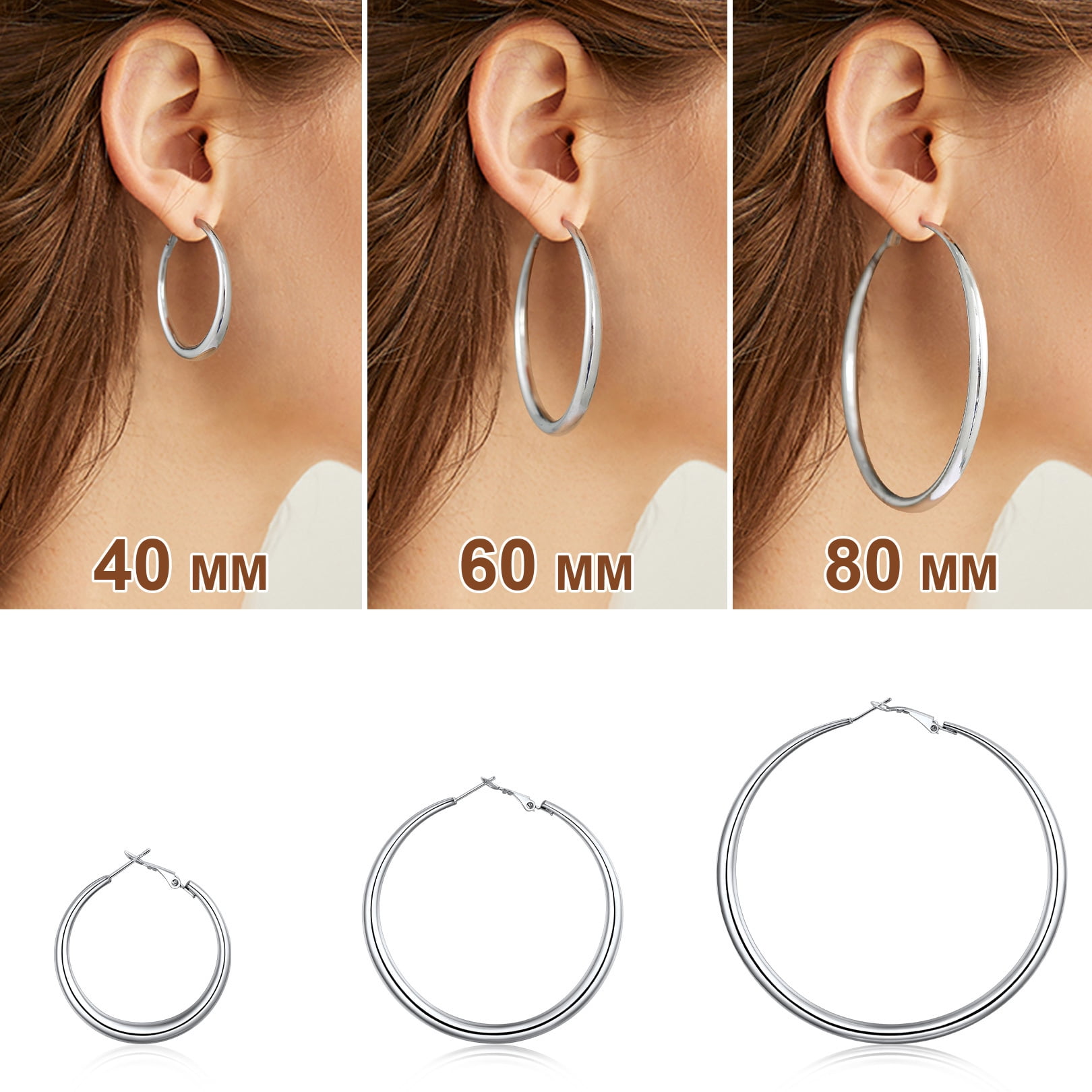 FOCALOOK Chunky Hoop Earrings for Women 316L Stainless Steel Hypoallergenic 5mm Thick Tube Large Circle Hoops 80mm