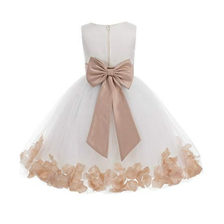 

Ekidsbridal Formal Poly Satin Rose Petals Tulle Ivory Flower Girl Dress Bridesmaid Wedding Pageant Toddler Recital Easter Communion Graduation Reception Ceremony Birthday Baptism Occasions 302T