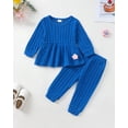 thumbnail image 3 of 2T Baby Girls Clothes 3T Girls Fall Winter Outfits Set Solid Color Toddler Girl Long Sleeve Sweatshirt Top Pants Set Blue, 3 of 5