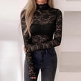 thumbnail image 6 of WULMLEO Womens Lace Long Sleeve Tops Sheer Mesh Blouse Black M, 6 of 7