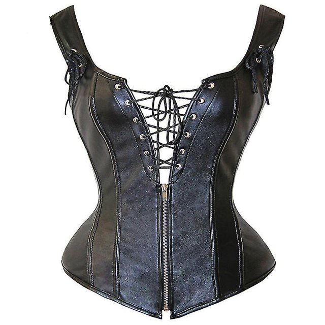 Corsé gótico Corsés y bustiers de cuero sexy Steampunk Corselet Tallas grandes 6xl Overbust Cremallera Entrenador de cintura Body Shaper Fajas / 6XL / chaleco negro 7258 kaili Sencillez