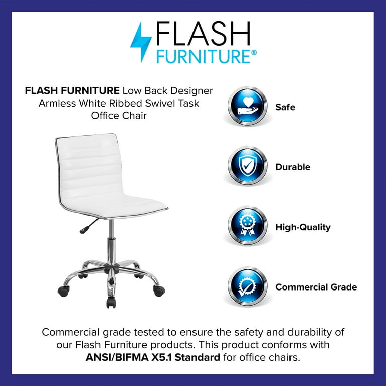 Flash Furniture Alan Low Back Ribbed Upholstered Vinyl Padded Swivel Desk Chair White Walmart