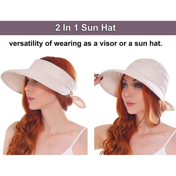 Rongmo Hats For Women Upf 50+ Uv Sun Protective Convertible Beach Visor Hat Beige