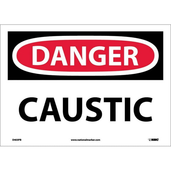 NMC Signs D403Pb, Danger Caustic Sign, 10 X 14, Pressure Sensitive Vinyl .0045