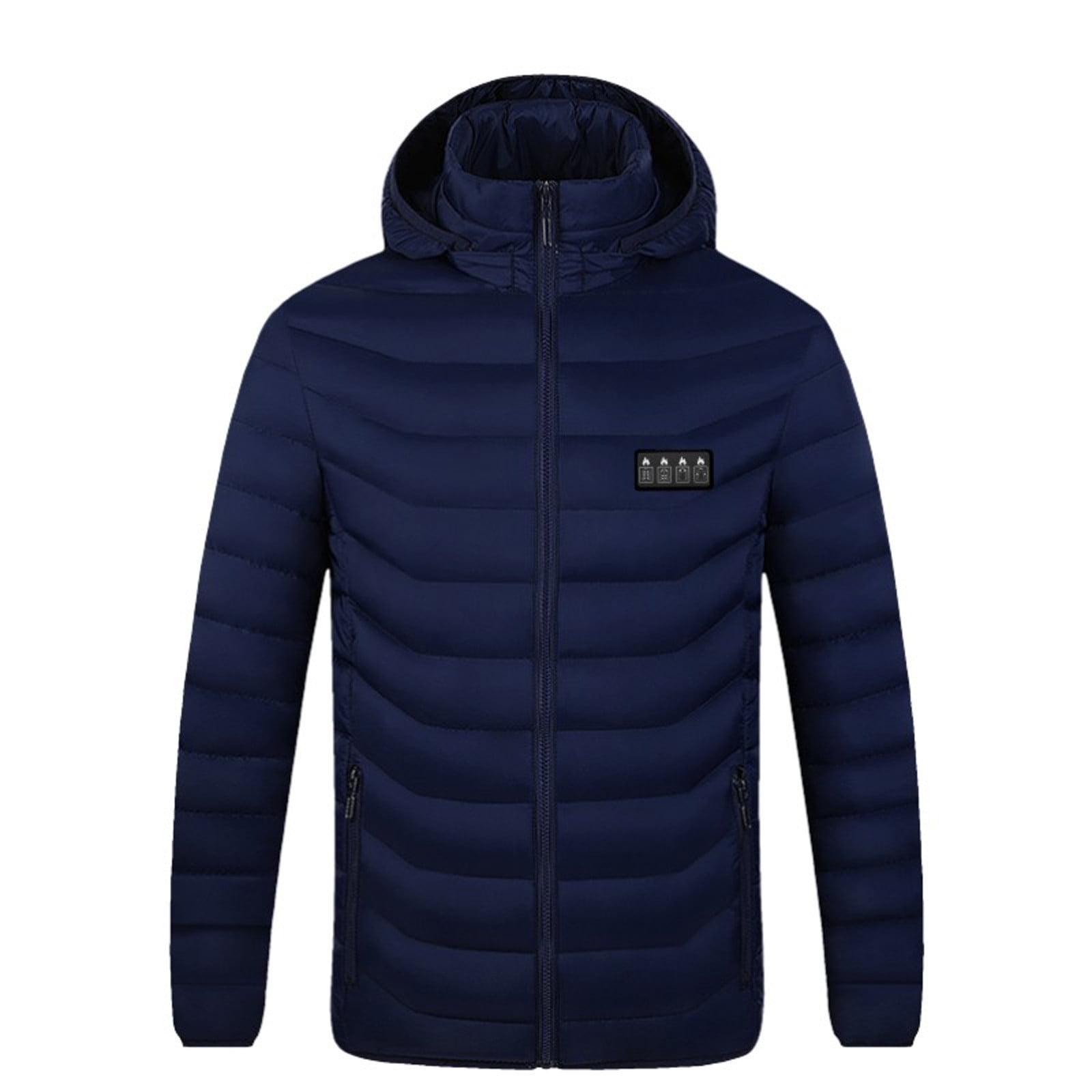 QATAINLAV Mens Heated Jacket with 19 Heating Zones, 4 Heating Levels Hooded Puffer Jacket Solid Color Heated Coat Warm Winter Clothes, Blue, M