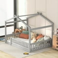 thumbnail image 4 of Bellemave Full Size House Floor Bed, Wooden Montessori Full Bed with Fence Railings and Support Slats, No Box Spring Needed (Gray), 4 of 7