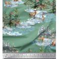 thumbnail image 1 of Soimoi Blue Cotton Voile Fabric Animals & Pine Tree Printed Fabric 1 Yard 42 Inch Wide, 1 of 5