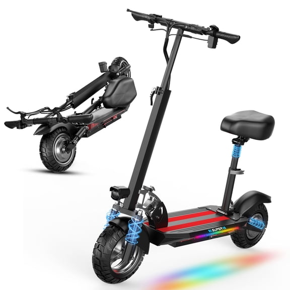 Electric Scooter Adults, 1200W Peak Motor, 30MPH Top Speed Electric Scooter with Seat, 45 Miles Range, 10" Off Road Tires Scooter, Dual Suspesnsion, Folding Commuting E Scooter for Adults,UL2272