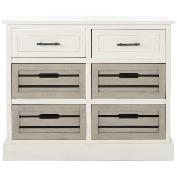 SAFAVIEH Briar Removable 6 Drawer Storage Chest, Distressed White Frame/Greige Drawers (31 in. W x 12.5 in. D x 26 in. H)