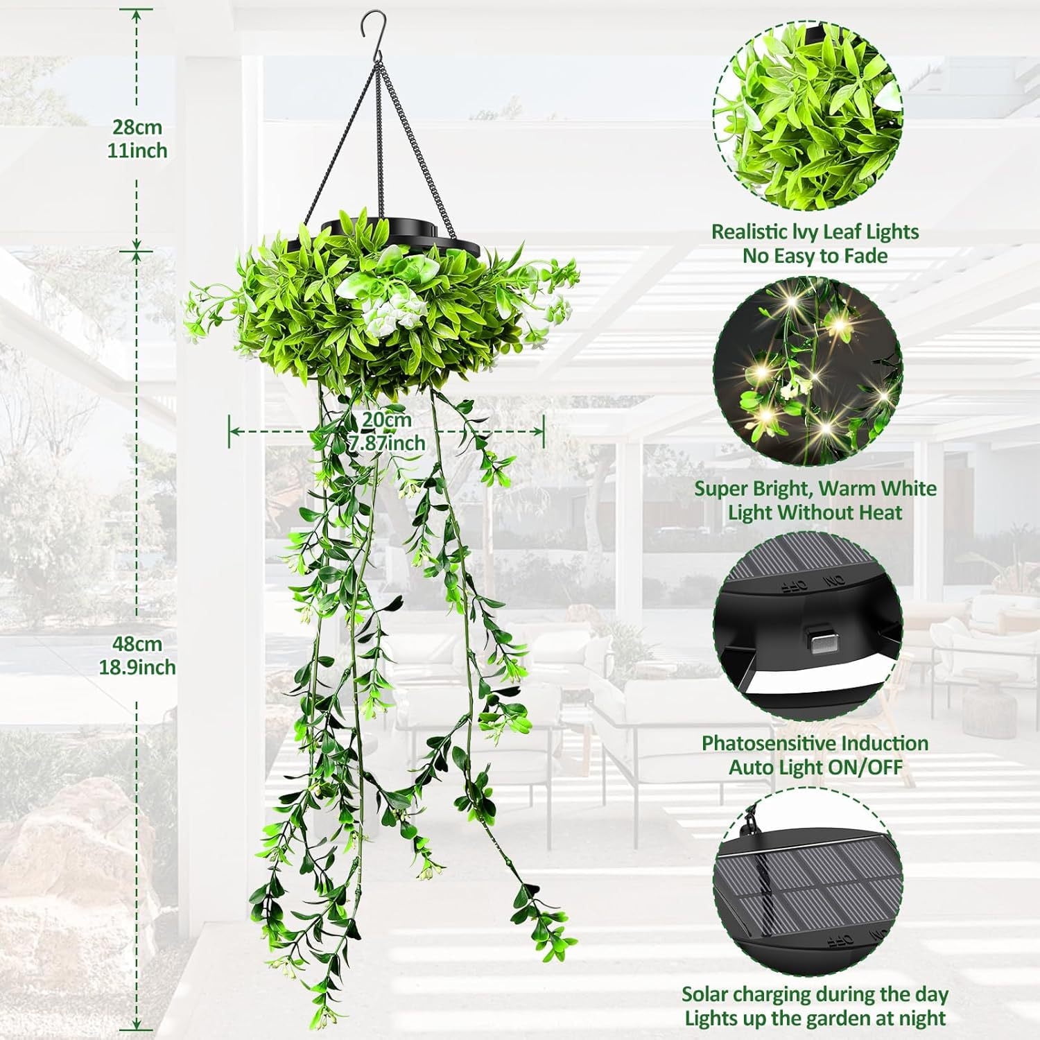 Solar Ivy Lights Outdoor - Waterproof Solar-Powered Fairy String Lights for Garden, Balcony, Patio & Event Decor, Easy Install & Energy Saving