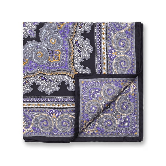 Colletc Color Mens 100% Silk Purple Paisley Pocket Square, Hand-Rolled, 43x43cm 17" x 17"