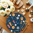 thumbnail image 2 of Sports Theme Round 15 Inch Placemats Set of 6, Cartoon Soccer Baseball Basketball Star Blue HeatResistant Non Slip Place Mats for Dining Table, Wipeable Braided Kitchen Table Mats for Housewarming, 2 of 9