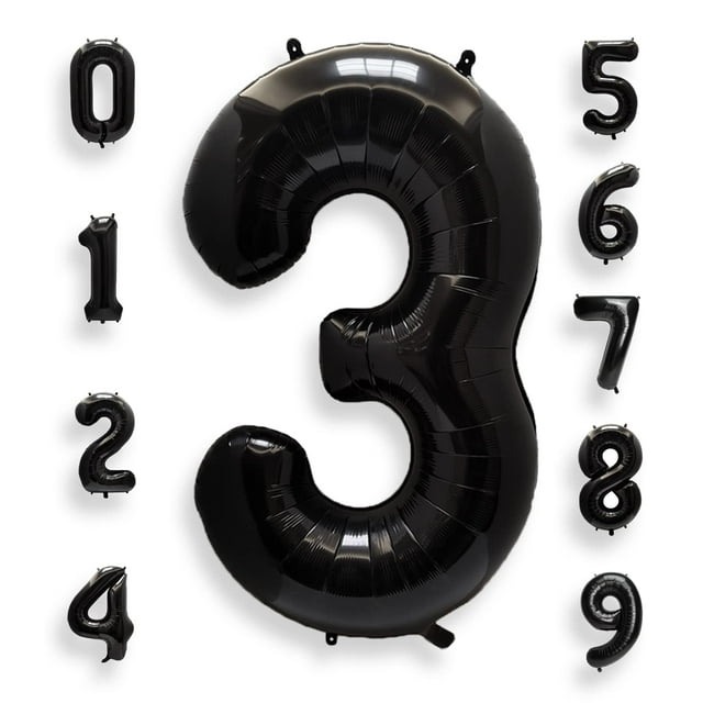 Globos con números de helio AULE, 40 pulgadas, lámina negra, número 3