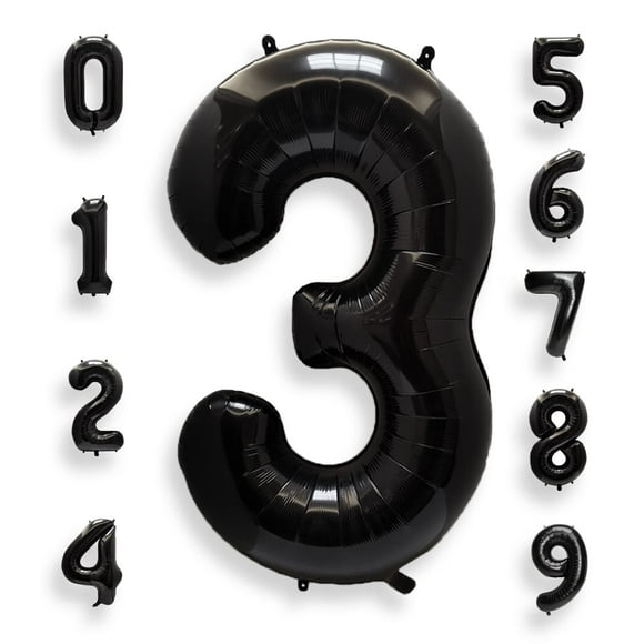 Globos con números de helio AULE, 40 pulgadas, lámina negra, número 3