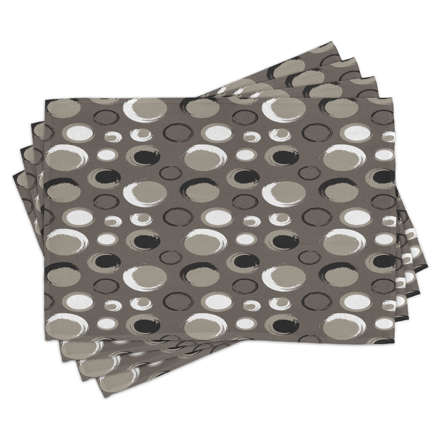 Taupe Placemats Set of 4 Grunge Circles Dots Brushstrokes Hand Painted