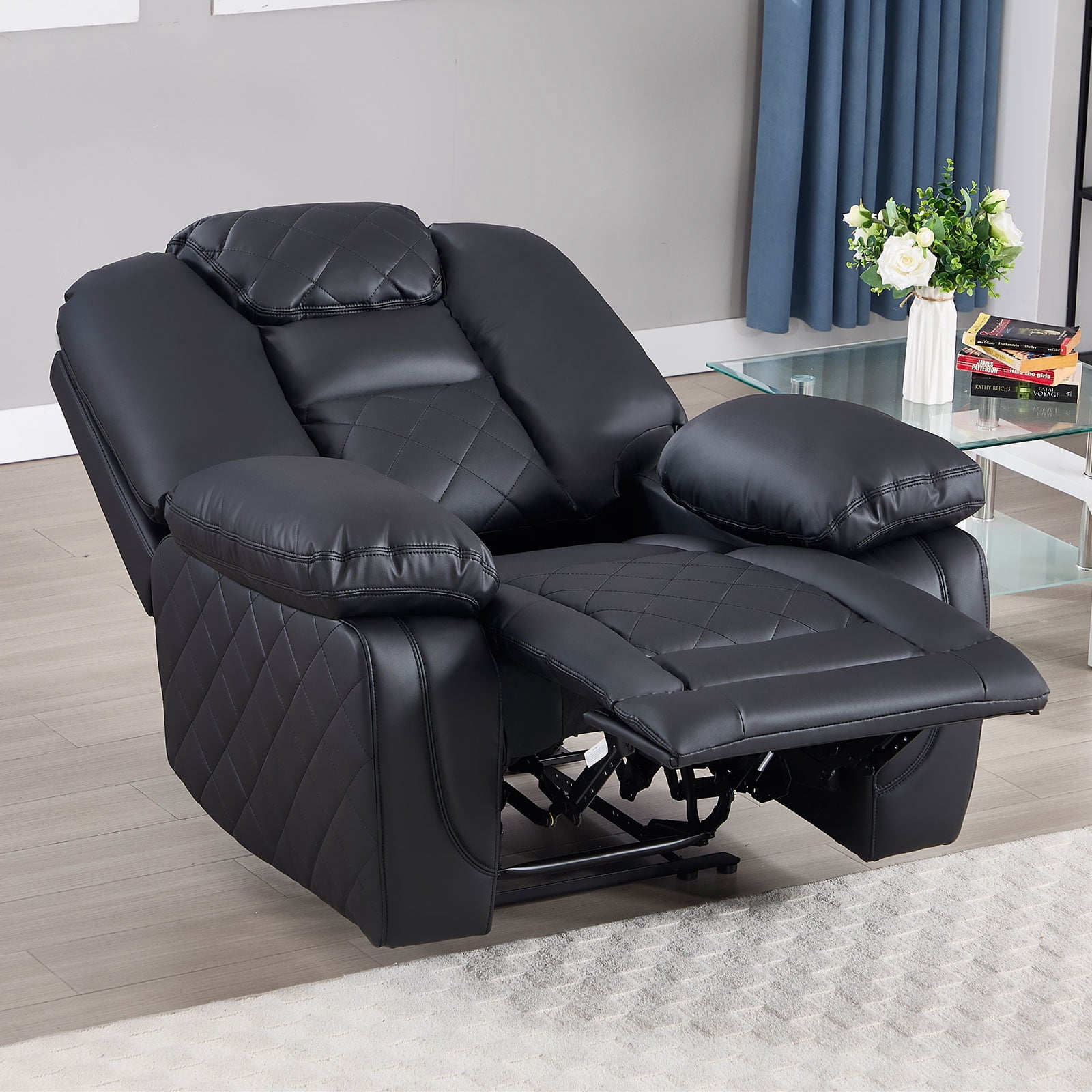 Bonzy Home Manual Recliner Chair, Modern Single‑Seat Reclining Sofa with Padded Armrests and Adjustable Backrest for Living Room & Bedroom, Black