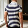 thumbnail image 6 of Mens Polo Shirts Loose Bussiness Striped Shirt Cotton Moisture Wicking Classic Collared Casual Golf Shirts for Middle-aged Size M-4XL Blue, 6 of 9