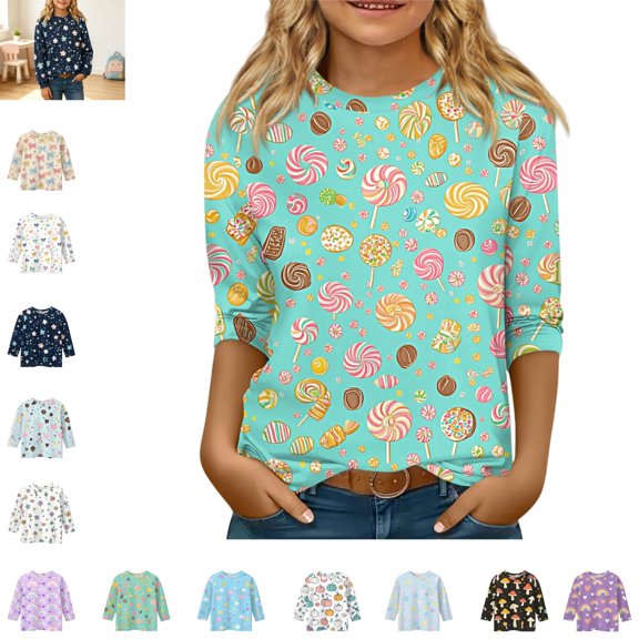 YOUYEDIAN Toddler Long Sleeve Top Casual Cute Print Comfy Fashion Crew Neck Soft Blouse Versatile Pullover Breathable Loose Shirt