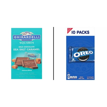 Ghirardelli Milk Chocolate Sea Salt Caramel Squares 5.3 oz & OREO Chocolate Sandwich Cookie Snack Packs 1.59 oz