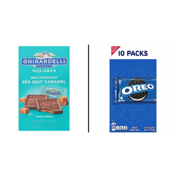Ghirardelli Milk Chocolate Sea Salt Caramel Squares 5.3 oz & OREO Chocolate Sandwich Cookie Snack Packs 1.59 oz