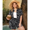 thumbnail image 3 of CASSIE LIZ 2 Piece Sets for Women 4X Short Sleeve Plus Size Lounge Outfit Summer Beach Short Vacation Clothing Black White Hawaii Shirts 4XL 24W 26W, 3 of 7