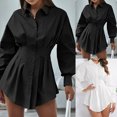 thumbnail image 3 of DuoJiaJ Womens Shirt Dress, Lapel Collar Long Sleeve Slim Fit Black XS-2XL, 3 of 7
