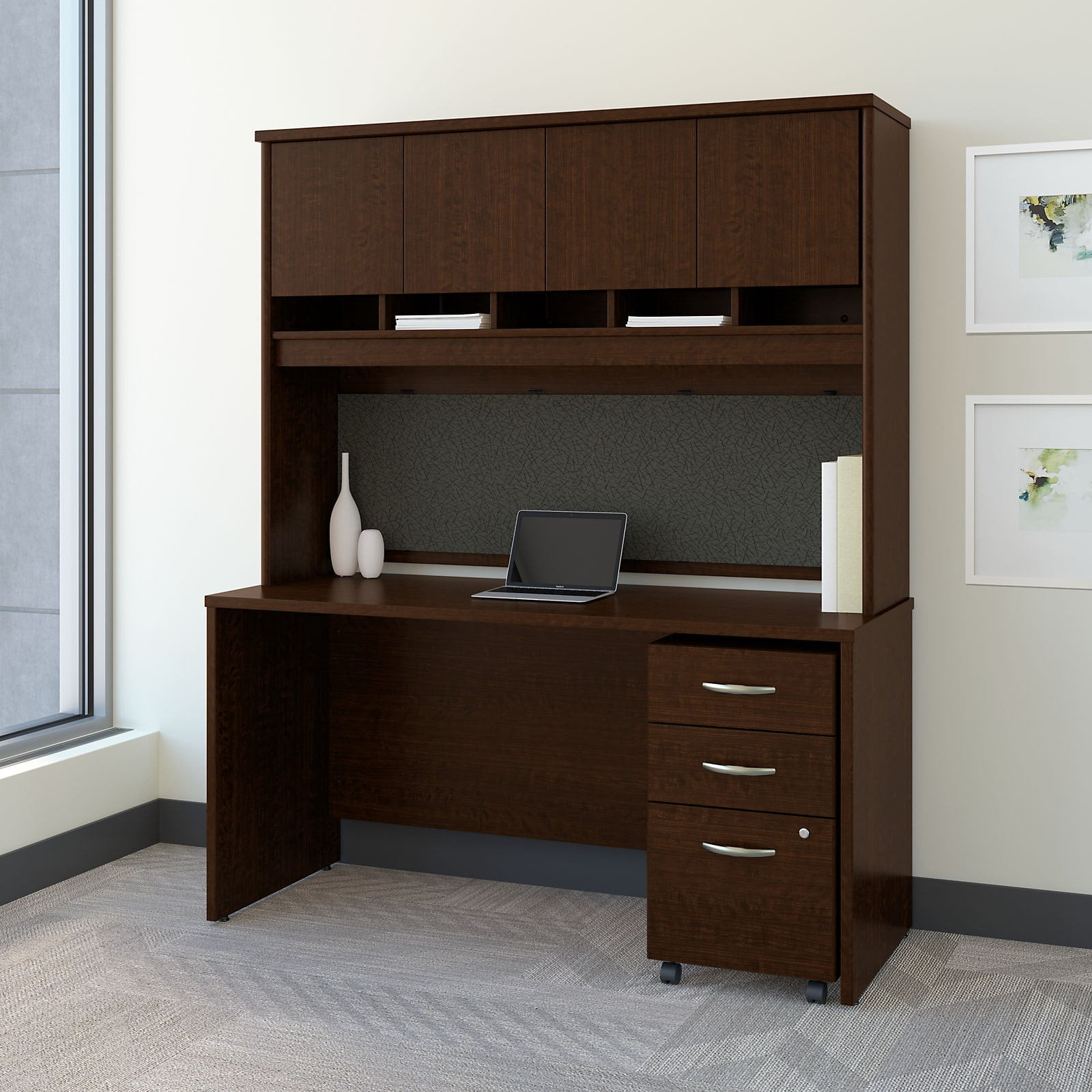 Bush Furniture Series C 60 In Office Desk With Hutch And Mobile File Cabinet