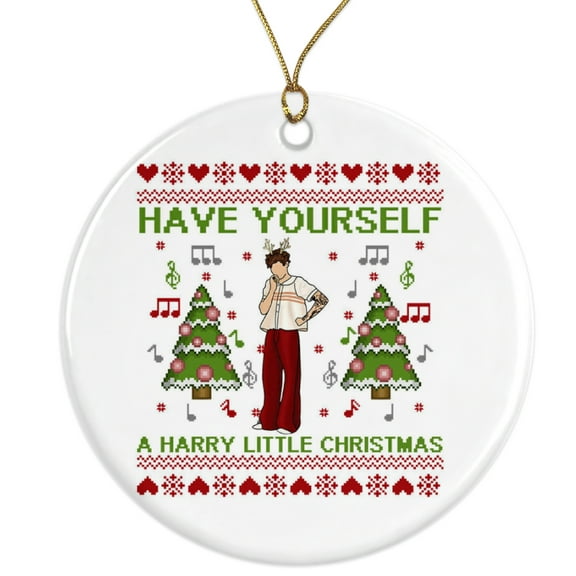 Have Yourself A Harry Little Christmas Ceramic Ornament - H Styles House Vintage Stich Ornament - 3 Inch Christmas Tree Round Ornament - Xmas Holiday Decor - String Included - ORNW0111
