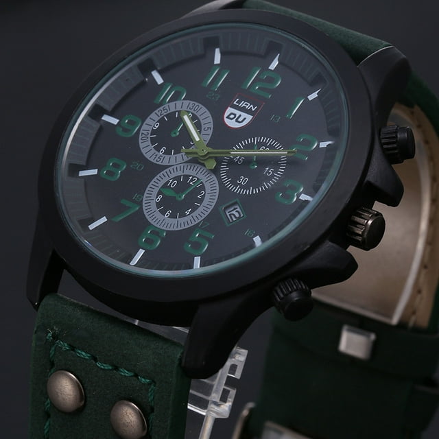 Weiqiqre Deals Military Leather Date Quartz Analog Men's Quartz Wrist Watches