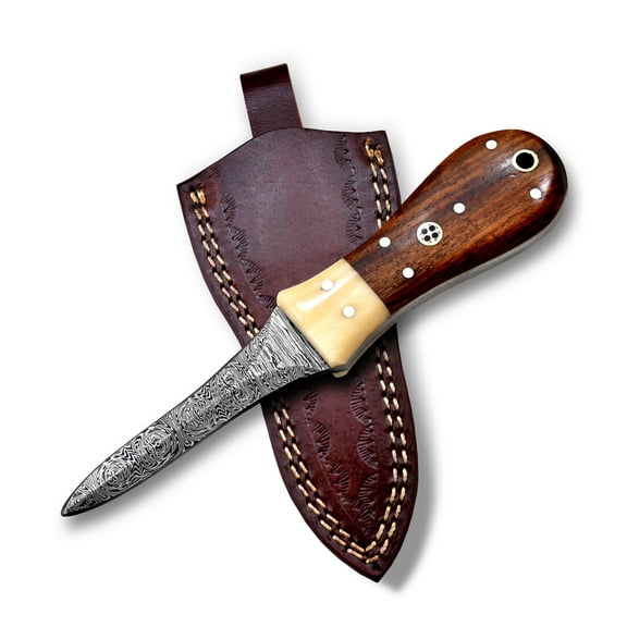 Hercules Knives Oyster Shucker Knife Premium Oyster knife ergonomic walnut handle with leather sheath Damascus Steel Clam Knife Seafood Opener Kit Tool Non Slip