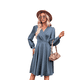 thumbnail image 1 of Vestido Corto Fruncido con Escote en V para Mujer, Color Azul, Talla XL, 1 of 9