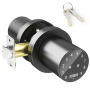 FITNATE Touch Screen Lock,Metal Digital Door Knob Lock with Spare Keys for Keyless Entry, Electronic Door Lock , Easy to Operate and Install,15 User Passcode for Bedroom, Home and Office Black
