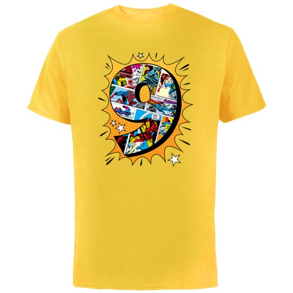 Marvel Avengers Comics 9th Birthday - Short Sleeve Cotton T-Shirt for Adults - Customized-Yellow