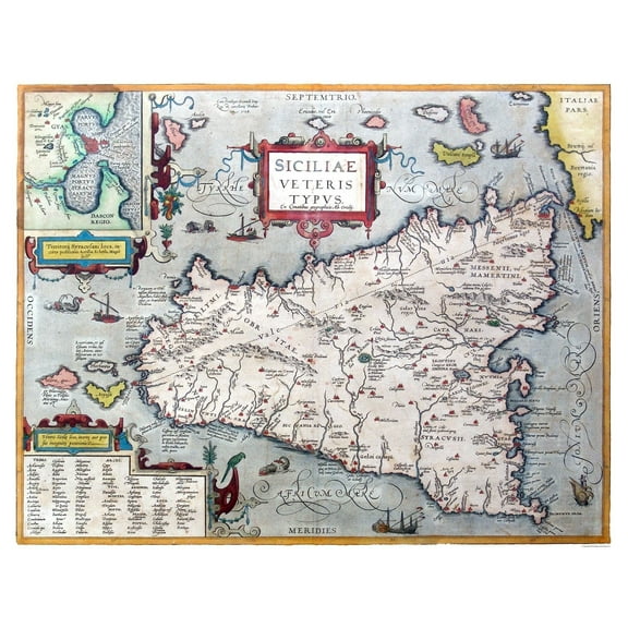 Historic Map - Sicily Italy Ancient - Ortelius 1570 - Vintage Wall Art