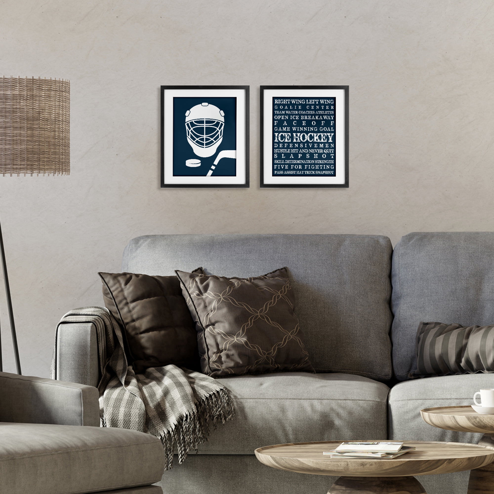 Stupell Industries Hockey Equipment & Phrases 2 Piece Black Framed Print Under Glass Set, design by Melody Hogan