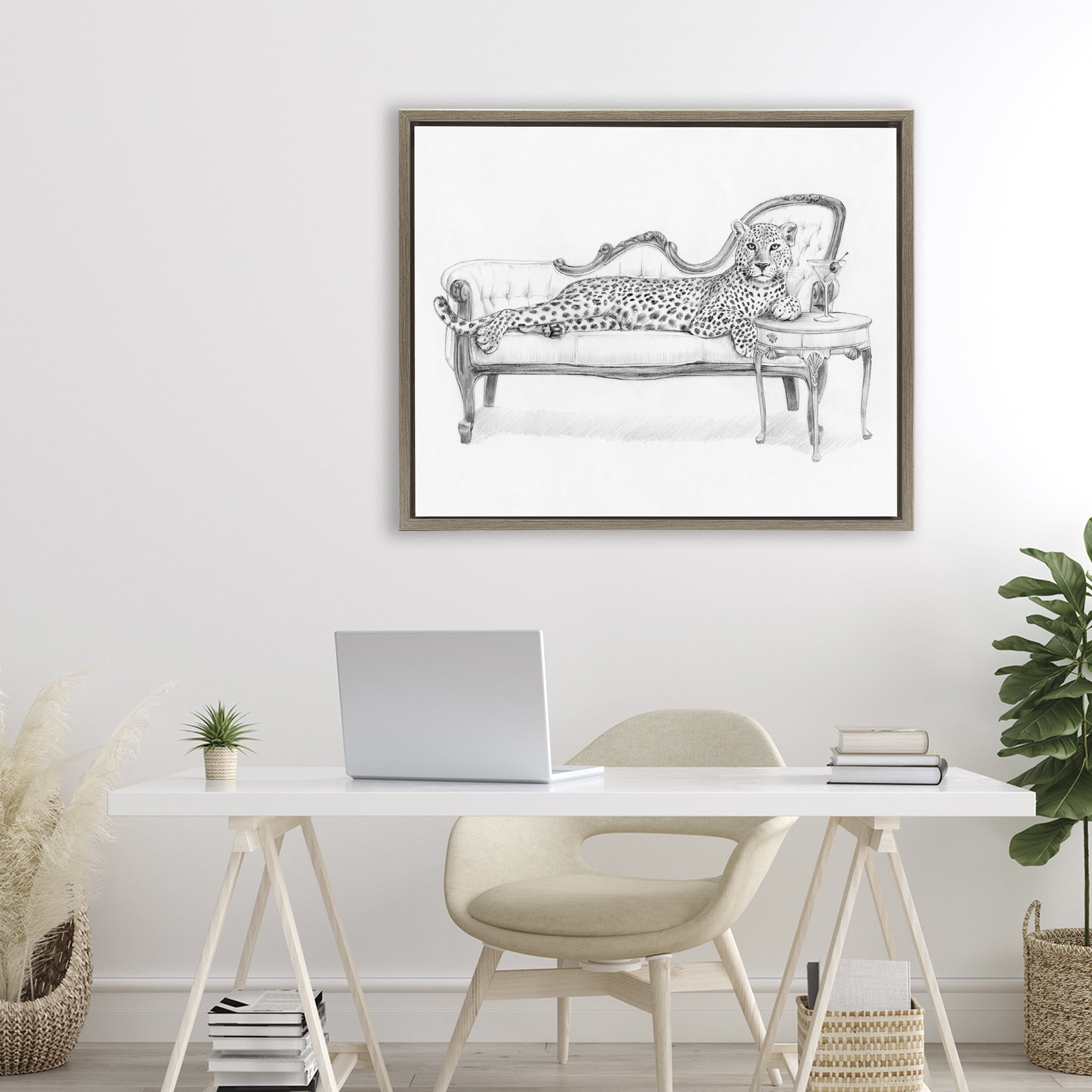 Stupell Industries Lounging Beast Cheetah Brown Framed Floater Canvas Wall Art, design by Victoria Barnes