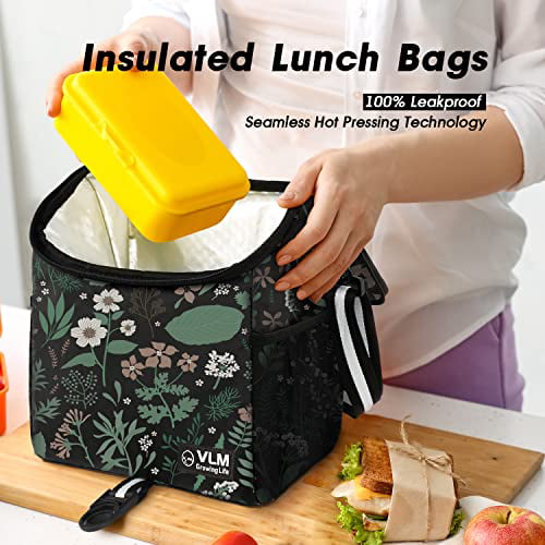 VLM Lunch Bag for Women,Water/Leakproof Insulated Lunch Box with Adjustable Shoulder Strap Foldable Reusable Zipper Cooler Lunch Tote Bag for Work,School,Picnic,Camping Floral 1） 