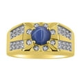 thumbnail image 1 of RYLOS Men's Rings Yellow Gold Plated Silver Designer Starburst 7MM Gemstone & Diamond Ring Blue Star Sapphire Size 13, 1 of 7