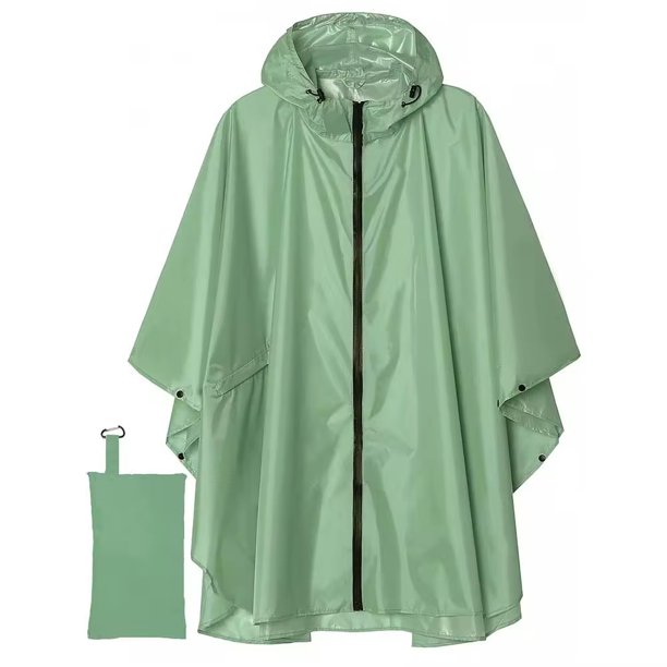 Typpkmm Chubasquero Con Capucha Para Acampar Al Aire Libre, Impermeable tipo capa con cremallera verde matcha