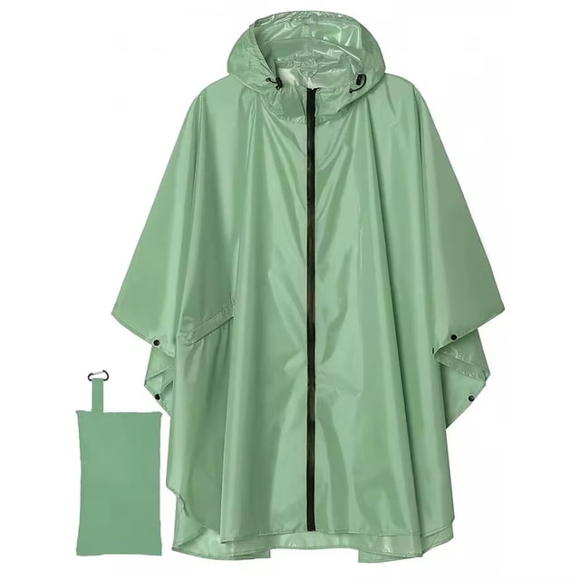 Typpkmm Chubasquero Con Capucha Para Acampar Al Aire Libre, Impermeable tipo capa con cremallera verde matcha