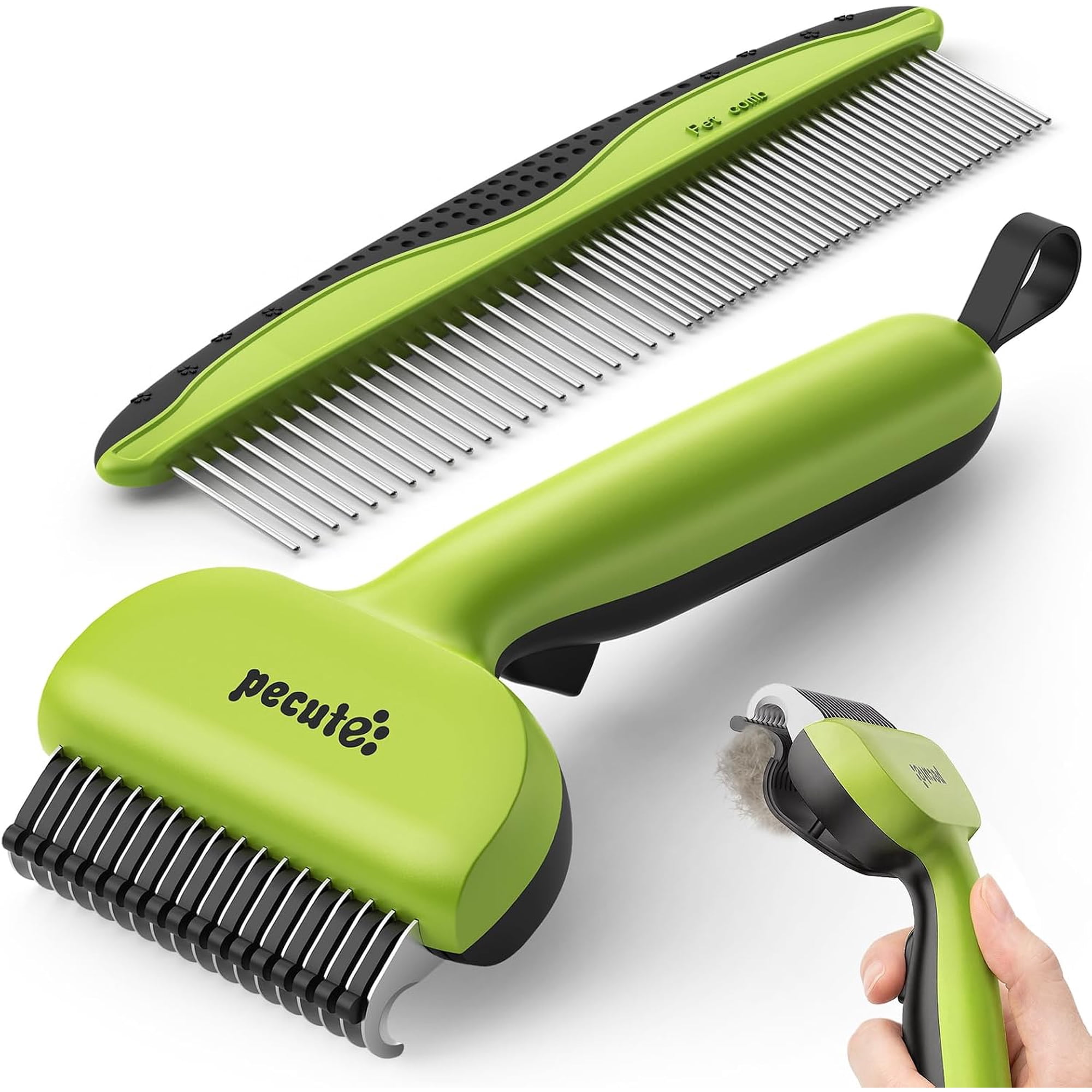 General Self-Cleaning Undercoat Rake for Dogs Cats with Thick Double Coats | 1-click clean, 304SS, 18 rounded teeth, For seasonal heavy shedding & matting, Gentle on pets, Ideal for long/dense coats