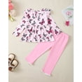 thumbnail image 3 of KIMI BEAR 3T Toddler Baby Girls Pant Sets 4T Toddler Girls Ruffle Butterfly Print Long Sleeves Top Elastic Pants 2PCS Outfits Pink, 3 of 10