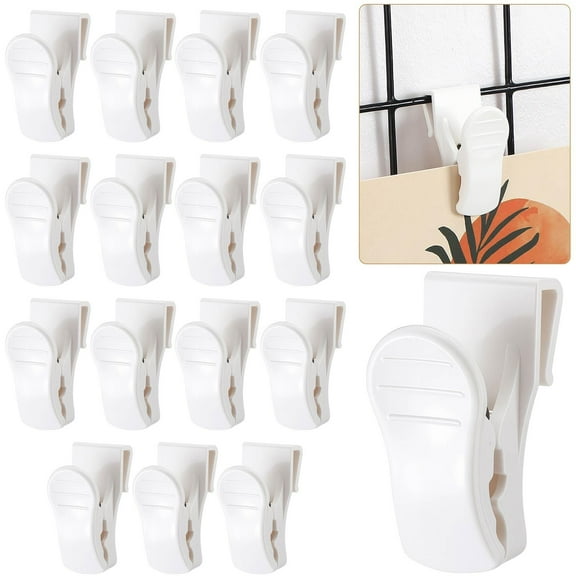 16Pcs Gridwall Accessories Grid Wall Hooks Clips Hanging Display Sign Holder Panel Wall Wire Rack Clips for Retail, Home, Workspace Organization, Displays, and Storage (White)