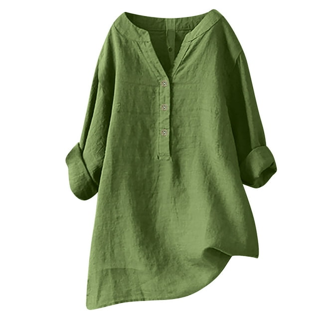 MIASHUI Chemise à Manches Longues Froissée Col Montant Unie pour Femmes Chemise Décontractée Chemise Surdimensionnée pour Femmes Chemise Noire Chemise à Manches Longues Grande Taille Verte,TG