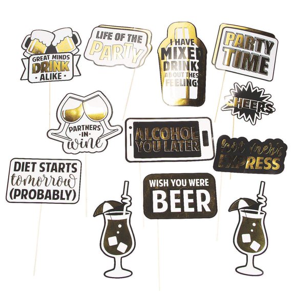 Drinking Photo Props - Party Favors - 12 Pieces