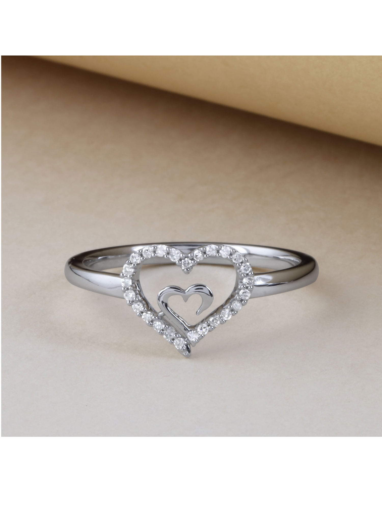 1/10Ct TDW Diamond 10k White Gold Heart in Heart Fashion Ring